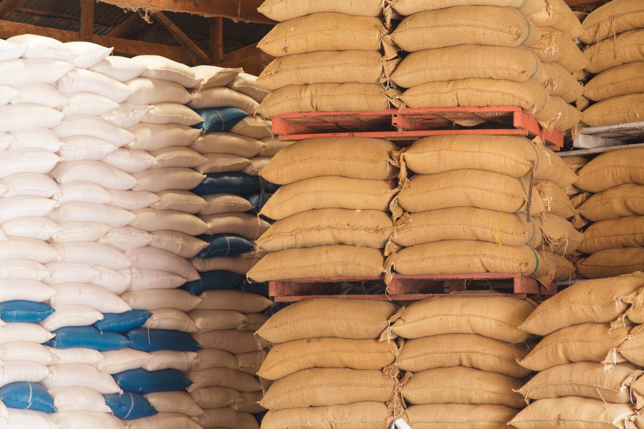 Stack  sacks of rice
